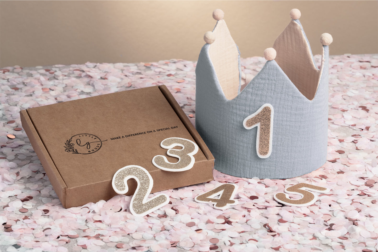 Geburtstagskrone Pastell - Blau - Beige