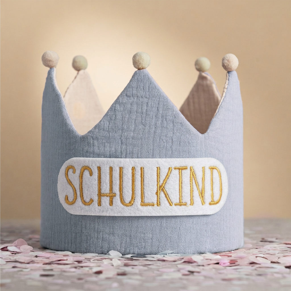 Musselin-Krone inkl. Schulkind-Aufkleber Pastell - Blau - Beige