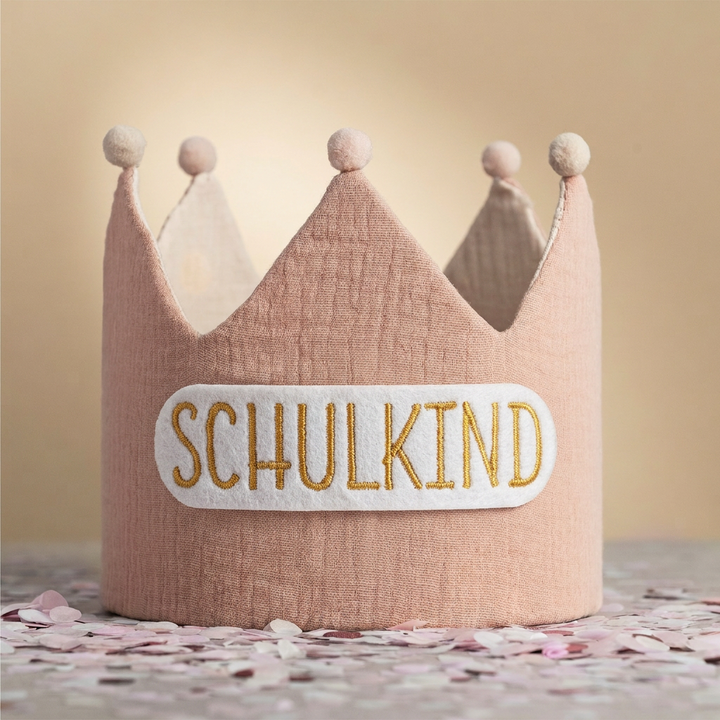 Musselin-Krone inkl. Schulkind-Aufkleber Pastell - Rosa - Beige