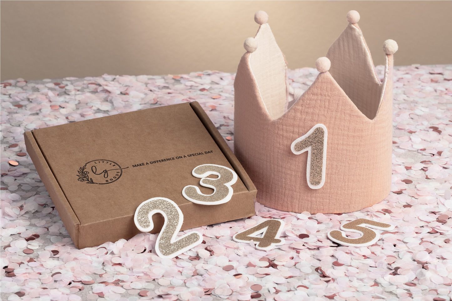 Geburtstagskrone Pastell - Rosa - Beige